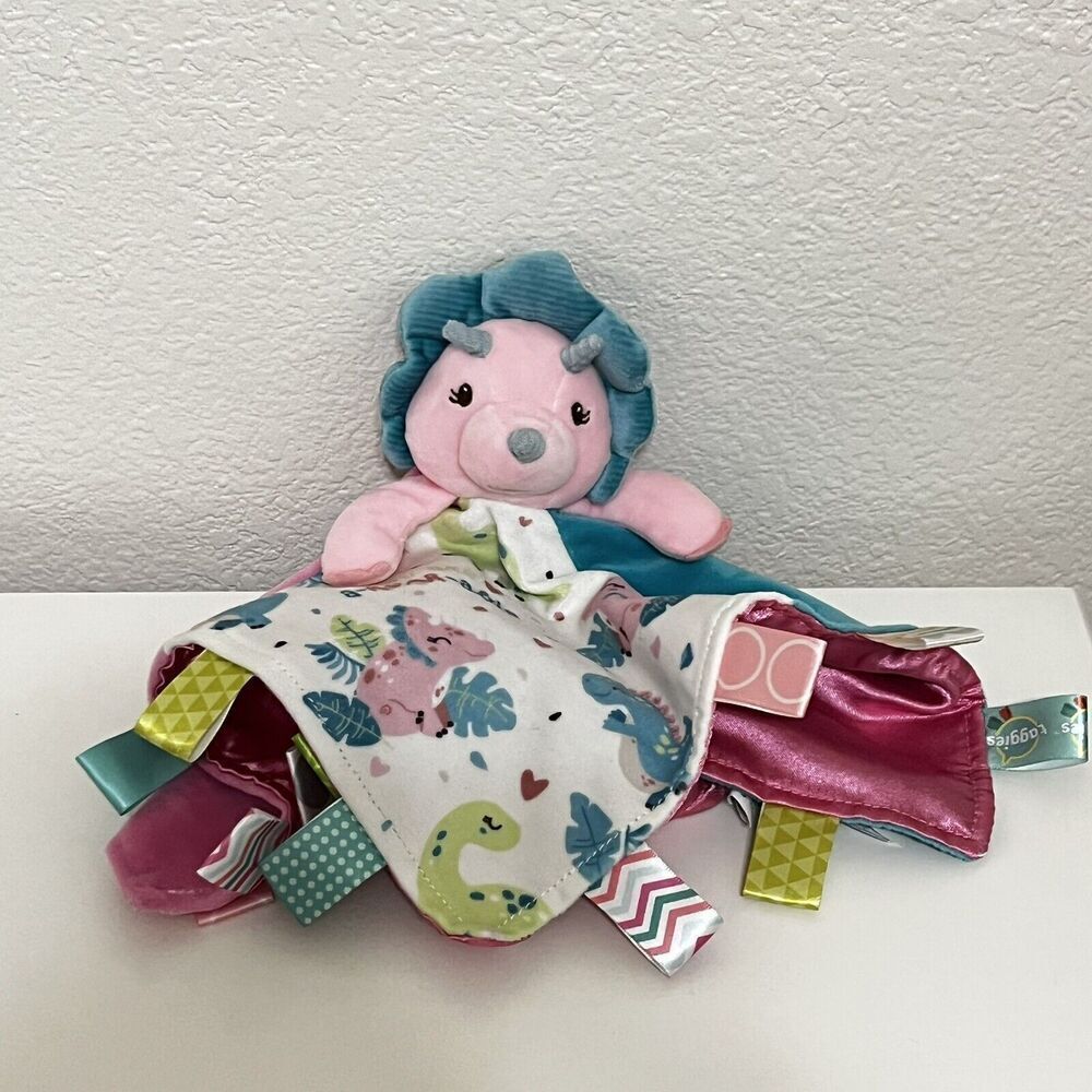 Taggies Aroar-a-Saurus Pink Dinosaur Security Blanket Lovey Lovie Plush Satin
